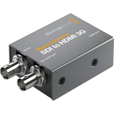 Blackmagic Design Micro Converter SDI to HDMI 3G video converter with power supply, compact device for professional video signal conversion.
