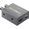 Blackmagic Design Micro Converter SDI to HDMI 3G video converter with power supply, shown from side angle.