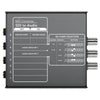 Blackmagic Design Mini Converter SDI to Audio showing rear ports for video and audio connections on black metal case.