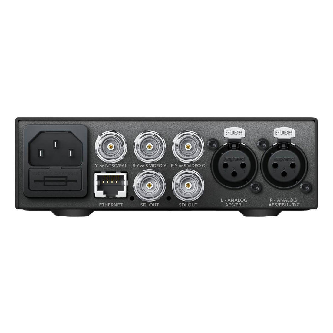 Blackmagic Design Teranex Mini Analog to SDI 12G video converter with ports visible on the back of the device. – image 2