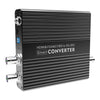 Kiloview CV190 broadcast-grade HDMI to SDI video converter showing side view with input and output ports on production equipment