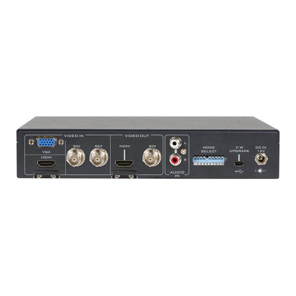 Rear view of Datavideo DAC-45 4K Up/Down Cross Converter showing input/output ports on production equipment. – image 2