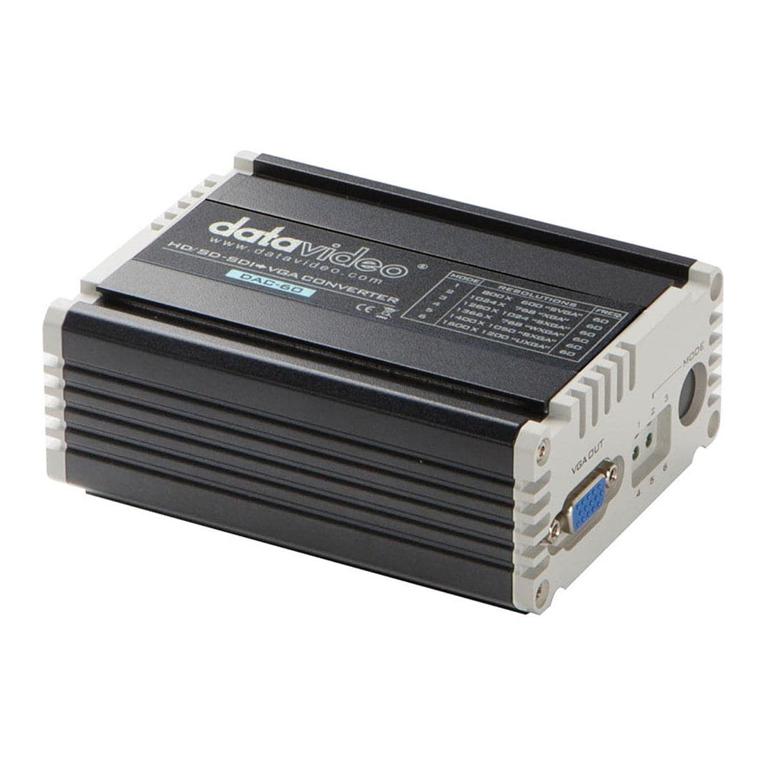 Datavideo DAC-60 3G-SDI to VGA video converter device with input and output ports on top view. – image 1