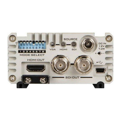 Datavideo DAC-70 HDMI connection on production equipment showing input and output ports for up/down/cross conversion.