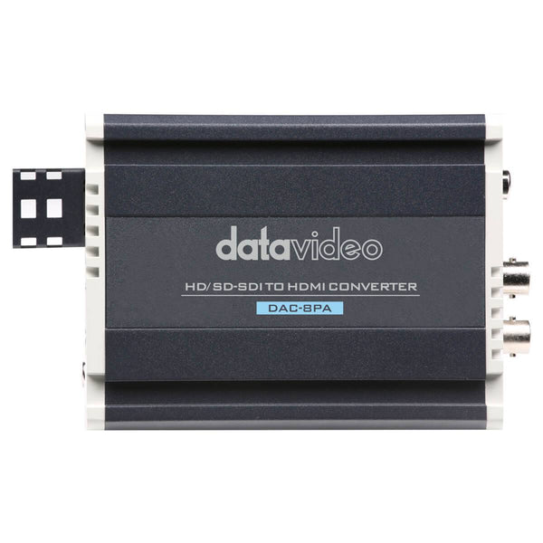Top view of Datavideo DAC-8PA SDI to HDMI converter, professional production equipment with multiple input and output ports. – image 1