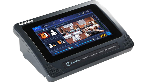 Datavideo iCast Mini 4K dual channel video switcher with control buttons and HDMI inputs for seamless presentations. – image 1