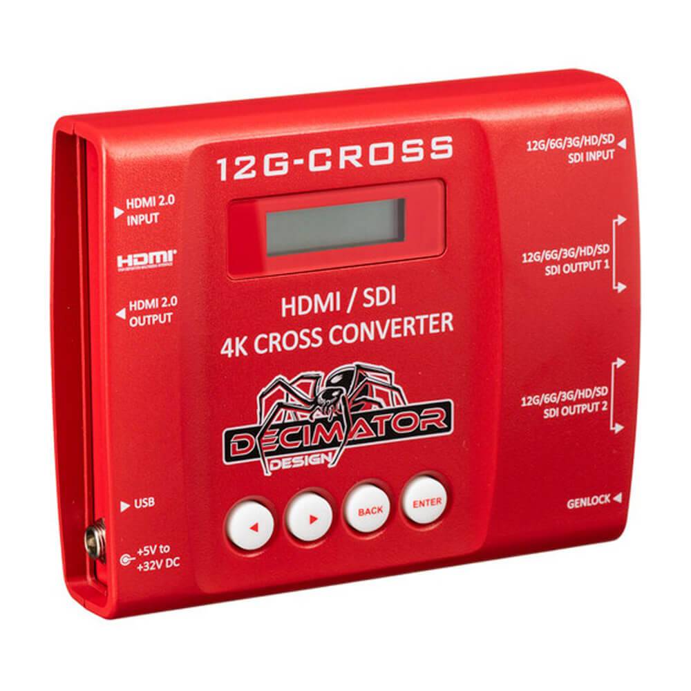 Decimator Design Decimator 12G-CROSS 4K HDMI/SDI video converter with scaling and frame rate conversion, front view. – image 1