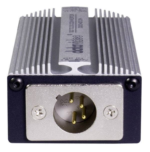 Datavideo DDC-4012H in-line XLR DC-DC power converter showing front view with XLR input and output ports. – image 3