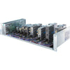 AJA DRM rackmount frame with rack shelf for mini-converters, shown with mounted equipment in a professional server rack.