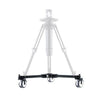 OZEN heavy-duty azimuth-tracking braked dolly for video cameras, shown from the front view with tripod compatibility.