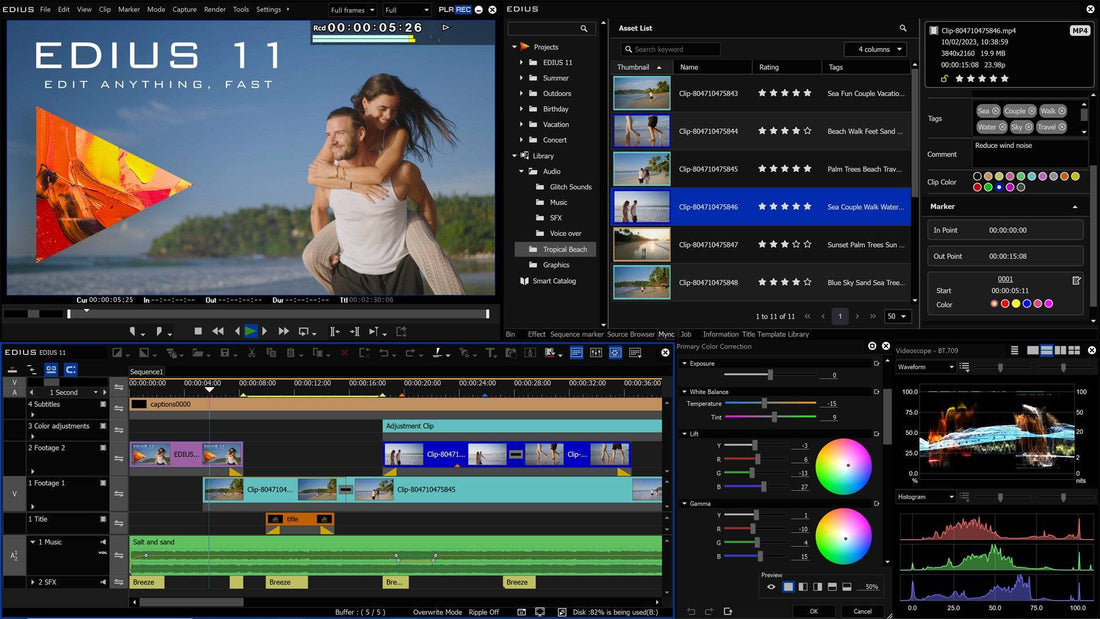 Screenshot of Grass Valley EDIUS 11 Pro video editing software interface, showcasing editing tools and timeline features. – image 2