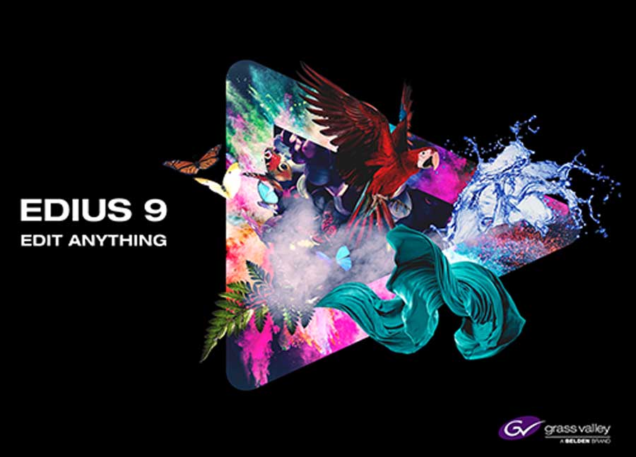 Grass Valley EDIUS Pro 9 upgrade download screen showing video editing software interface and product branding. – image 1