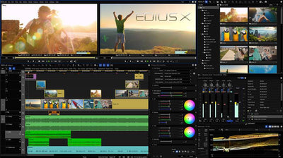 Grass Valley EDIUS X Workgroup upgrade for video editing, showing the software interface on a computer screen.