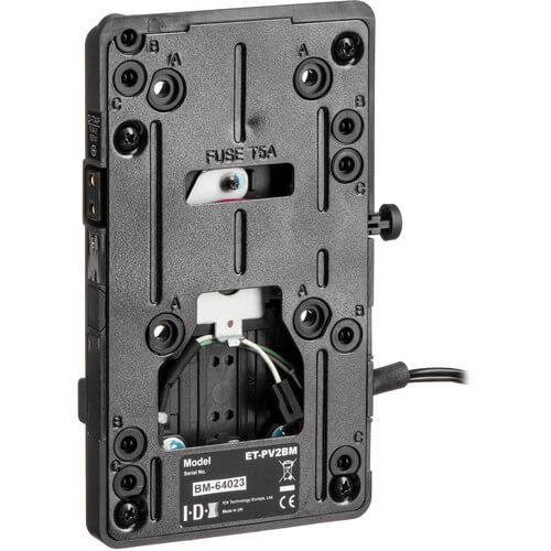 IDX System Technology V-Mount Adapter Plate for Blackmagic Cinema Camera, showing the back side with mounting points and connection ports. – image 2
