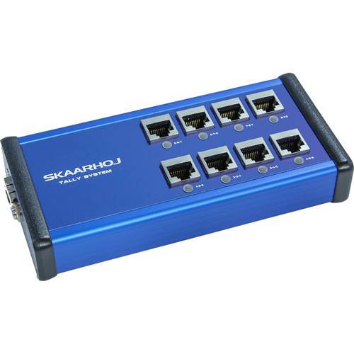 Skaarhoj 8-channel tally box with multiple indicator lights connected via eth-tally-link-v2 side view – image 1