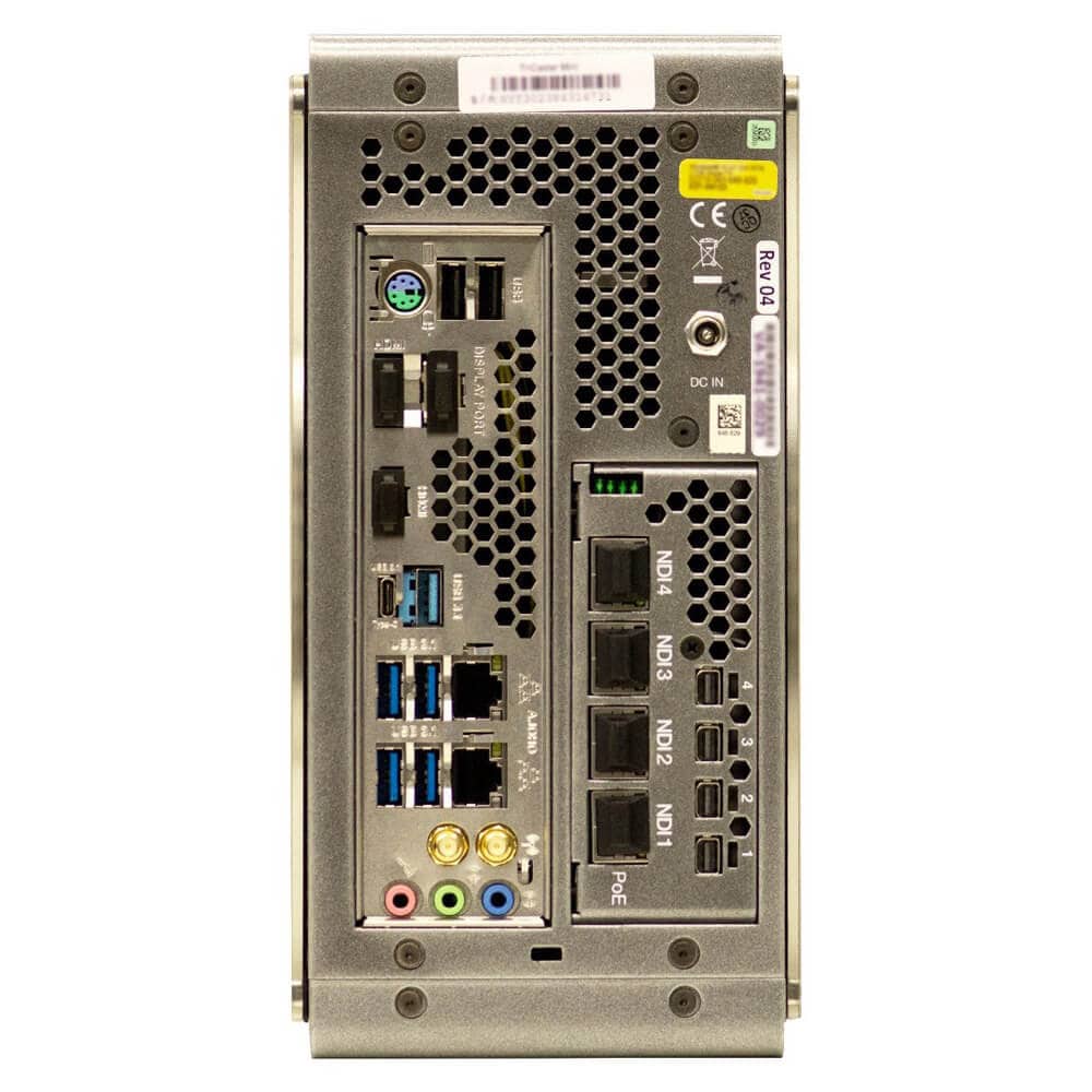 Vizrt TriCaster Mini 4K video switcher with control surface, showing front and back connections in a professional setup. – image 5