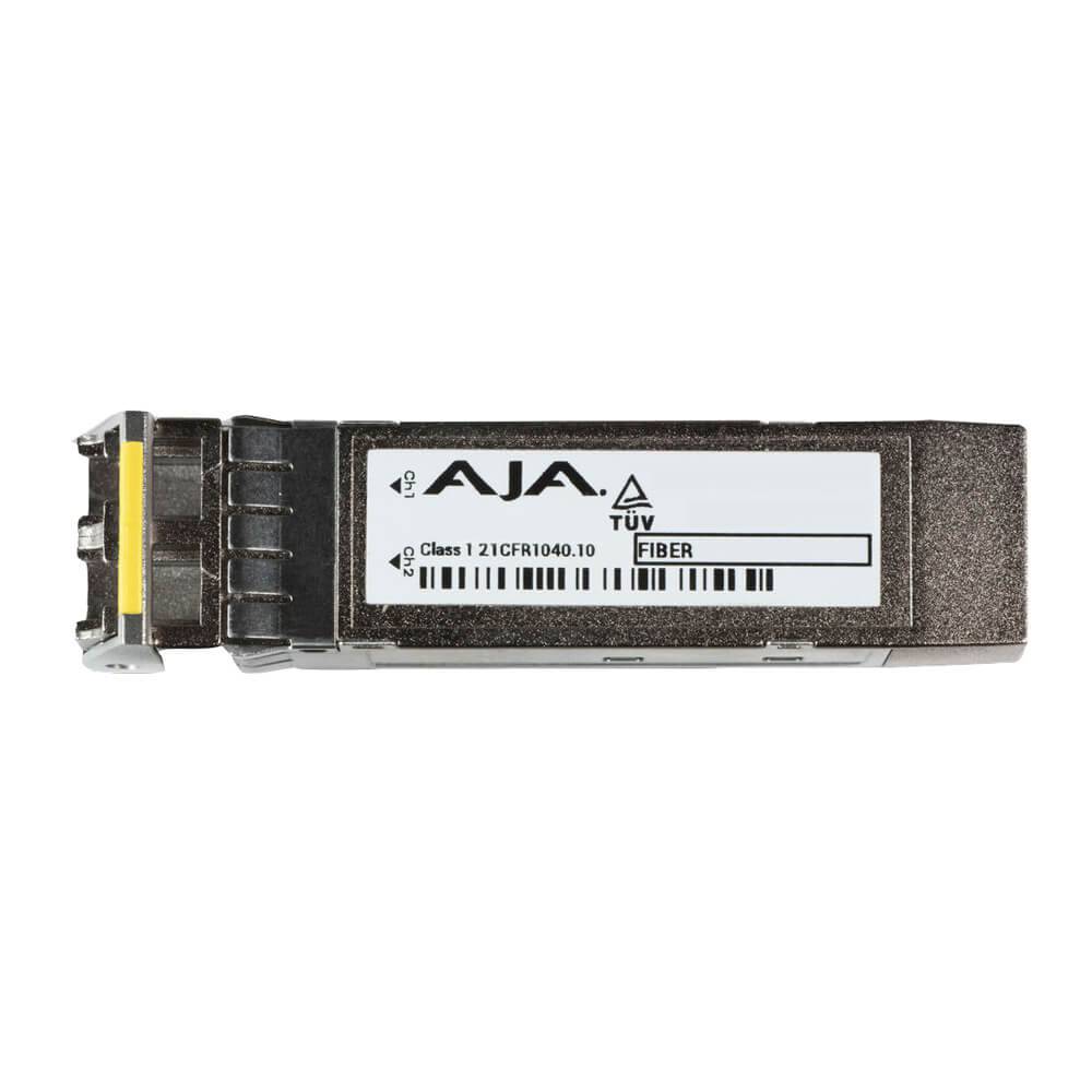 AJA dual channel 12G-SDI fiber receiver SFP optical module with LC connectors for single mode fiber communication. – image 1
