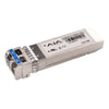 AJA 12G-SDI Single Mode LC Fiber Transceiver SFP optical module with fiber optic cable and LC connectors.