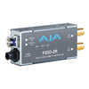 AJA FiDO-2R dual-channel fiber to 3G-SDI receiver with LC connectors, compact video converter device on a neutral background.
