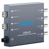 AJA FiDO-4T quad-channel 3G-SDI to LC fiber video converter transmitter with multiple SDI input ports and fiber optic output.
