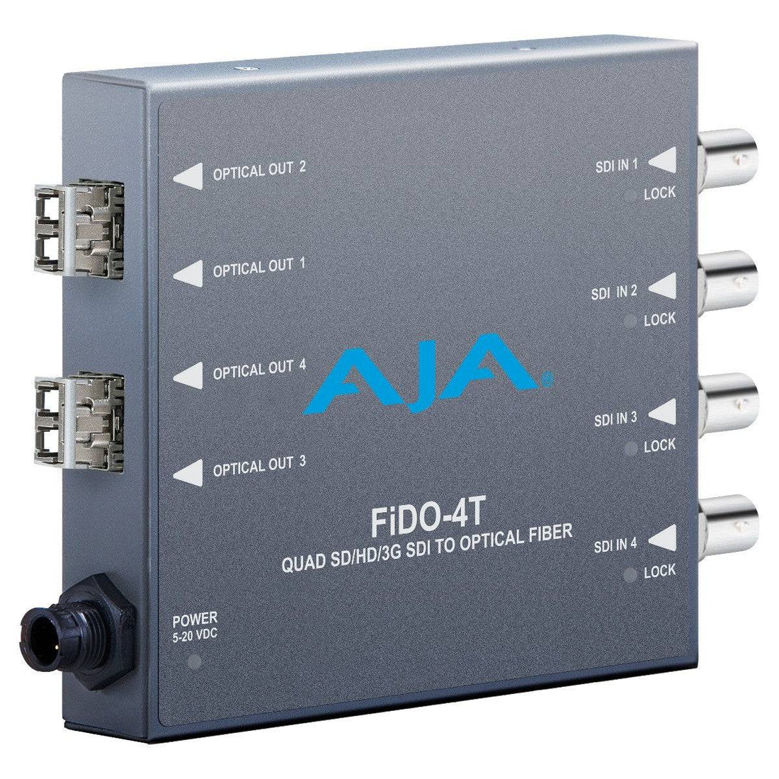 AJA FiDO-4T quad-channel 3G-SDI to LC fiber video converter transmitter with multiple SDI input ports and fiber optic output. – image 1