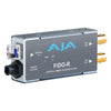 AJA FiDO-R single-channel LC fiber to 3G-SDI video converter with power and signal ports on a technical device.