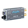 AJA FiDO-TR single channel 3G-SDI to LC fiber transceiver for video conversion, with compact design and port connections visible.