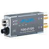 AJA FiDO-2T-12G dual channel 12G-SDI to LC fiber transmitter with input and output ports for video conversion.