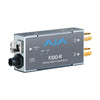 AJA FiDO-R-MM single channel multi-mode LC fiber to 3G-SDI video converter with fiber optic and SDI connections.