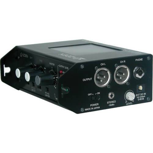 Azden FMX-22 portable field audio mixer with multiple input channels and control knobs, shown from the top view. – image 2