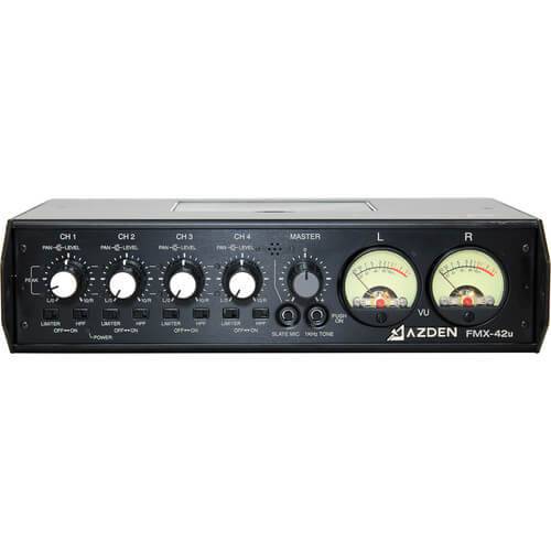 Azden FMX-42u 4-channel audio mixer with USB digital output, featuring multiple input channels and professional audio controls. – image 1