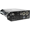 Side view of Azden FMX-42u 4-channel audio mixer with USB digital audio output, featuring knobs and input ports.