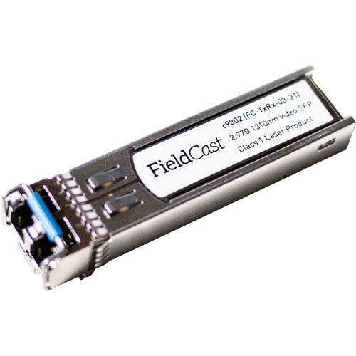 FieldCast 3G Video SFP optical fiber transceiver used in production equipment with fiber connection ports and branding visible. – image 1