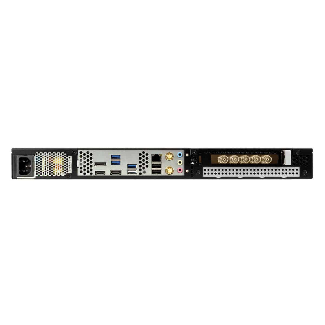 Rear view of NewBlue Fusion 3 SDI Turnkey Broadcast Graphics System showcasing connection ports and live graphic interface. – image 2