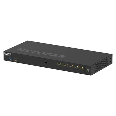 Netgear AV Line M4250 8-port Gigabit PoE+ managed switch with 125W power, featuring multiple Ethernet ports.
