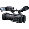 JVC GY-HC500U handheld 4K professional camcorder showing left side with lens, grip, and control buttons in detail.
