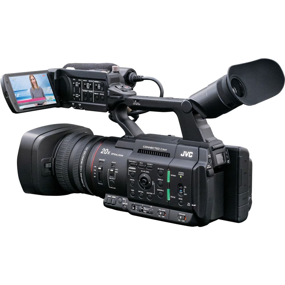 JVC GY-HC500U handheld 4K professional camcorder showing left side with lens, grip, and control buttons in detail. – image 3