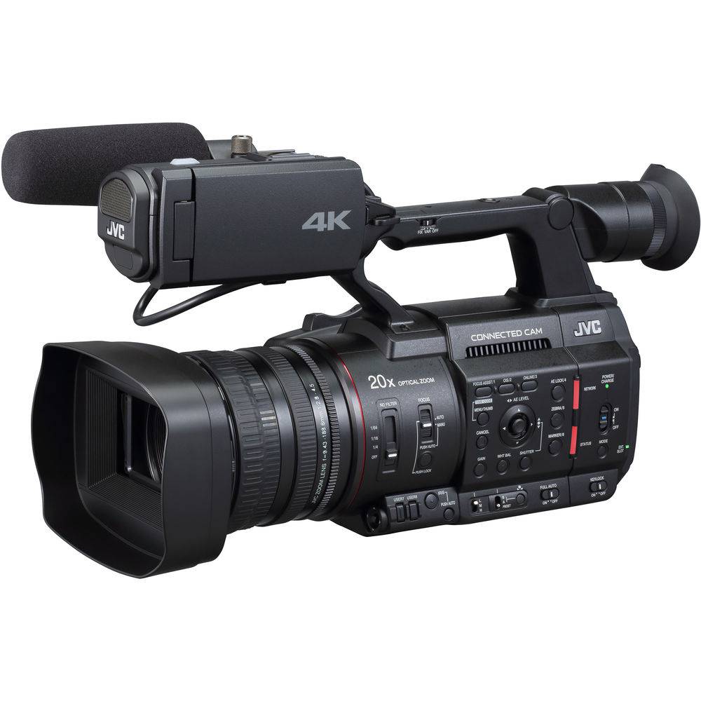 JVC GY-HC500U handheld 4K professional camcorder shown from the side, featuring a compact design and professional video recording features. – image 1