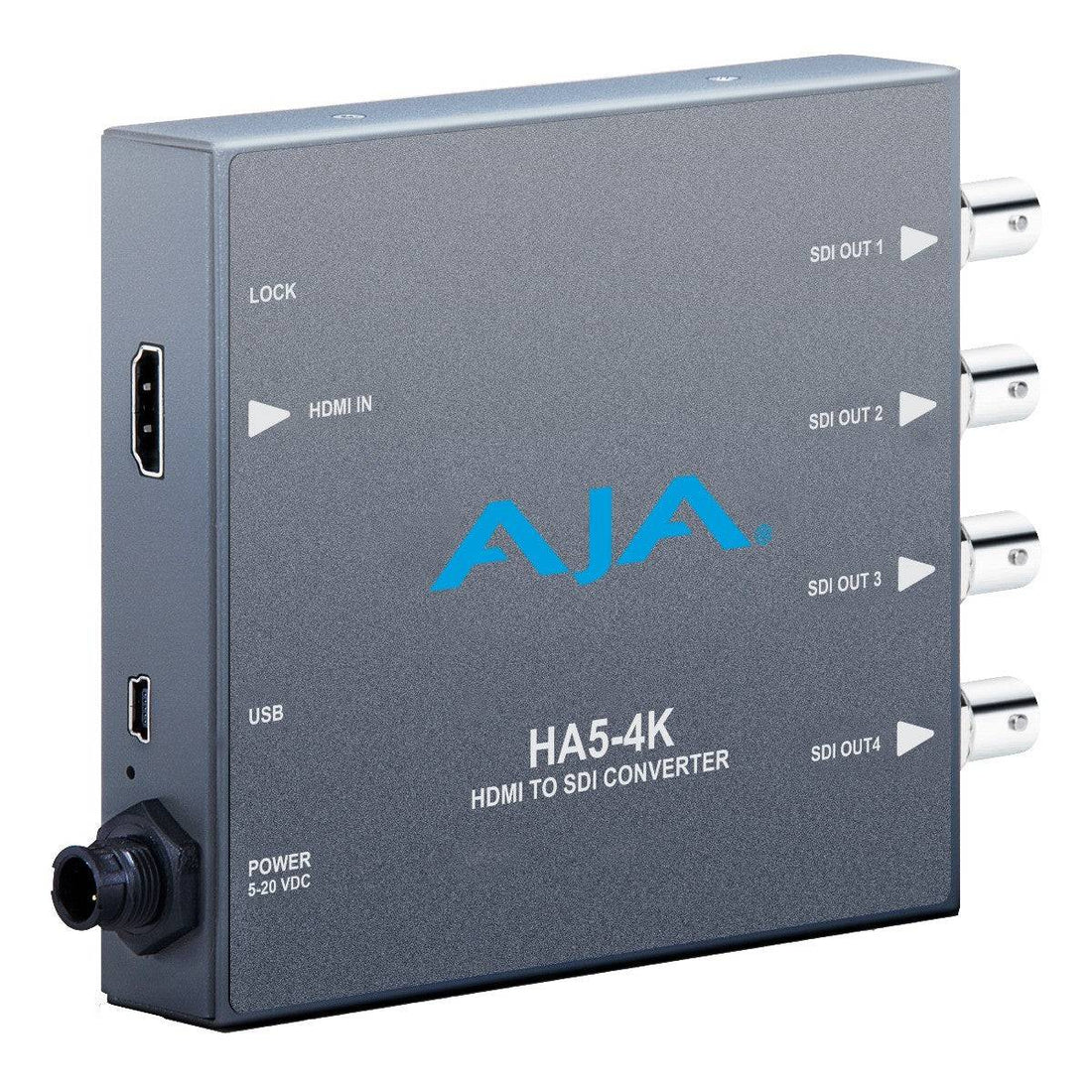 AJA HA5-4K 4K HDMI to 4K SDI mini-converter device with HDMI and SDI ports for professional video signal conversion. – image 1