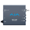 AJA SDI to HDBaseT video converter transmitter showing the compact device with SDI input and HDBaseT output port.