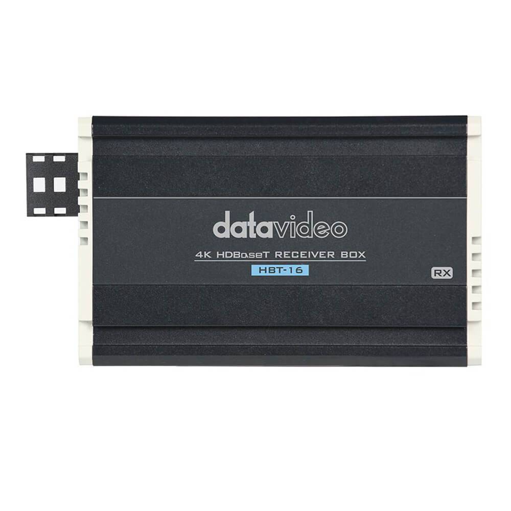 Datavideo HBT-16 4K HDBaseT wireless video receiver box with top view showing ports and connectors. – image 1