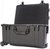 Open Datavideo HC-800 wheeled trolley-style water-resistant case for video cameras, showing interior compartments and sturdy design.