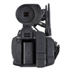 Rear view of JVC GY-HC550UN Connected Cam 4K NDI professional camcorder showing ports and controls.
