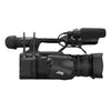 JVC GY-HC550UN professional 4K NDI camcorder shown from the side, featuring a compact design and professional recording features.