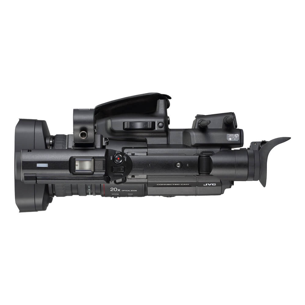 JVC GY-HC550UN 4K NDI professional camcorder with top view showing control buttons and lens for high-quality video recording. – image 4