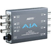 AJA HD10DA 1x6 HD/SD-SDI Re-Clocking Distribution Amplifier showing multiple SDI outputs on a professional video converter.