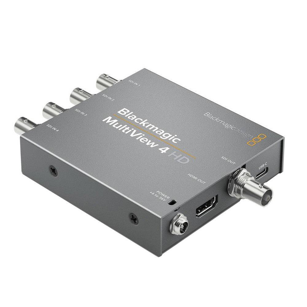 Blackmagic Design MultiView 4 HD video converter displaying four HDMI video feeds on a monitor. – image 1