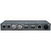 AJA HELO H.264 streamer and recorder device with input ports and control buttons, used for live video streaming and recording.