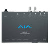 AJA HELO H.264 streamer and recorder device with front panel controls and connection ports, used for video streaming and recording.