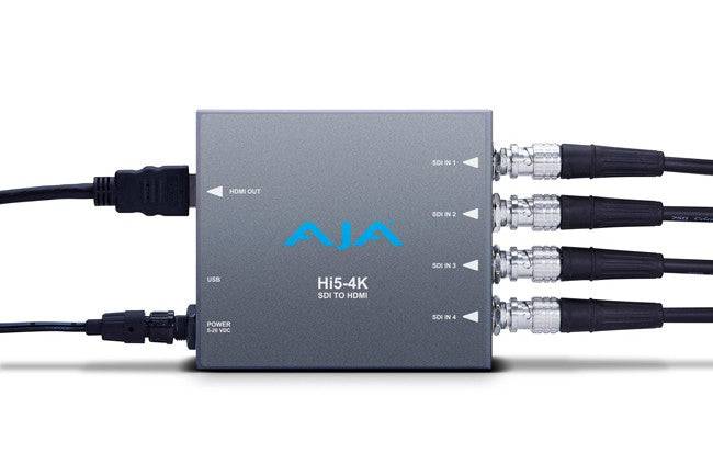 AJA Hi5-4K SDI to HDMI video converter with cables, compact device for converting SDI signals to HDMI output. – image 2